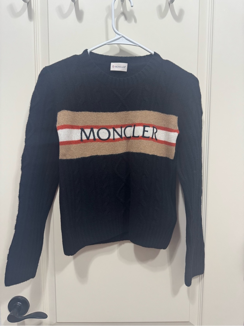 Moncler kids Black Cable Knit Logo Wool Sweater